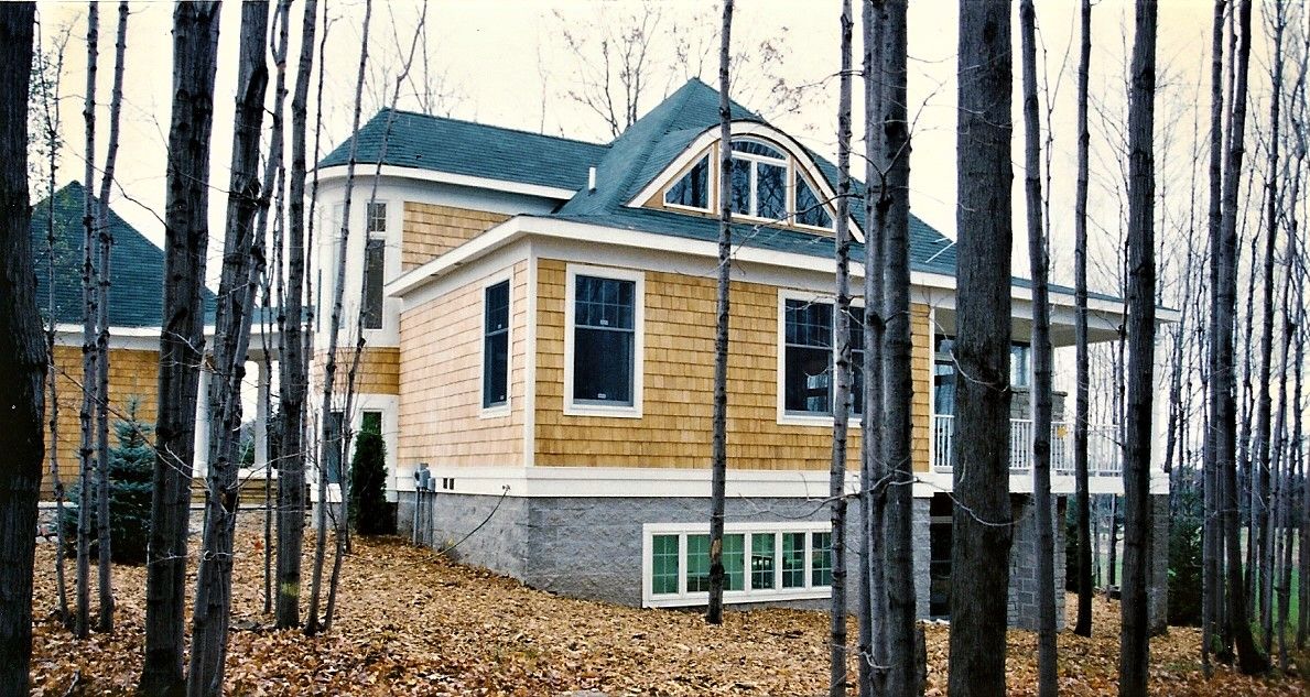 Brick House with Blue Roof